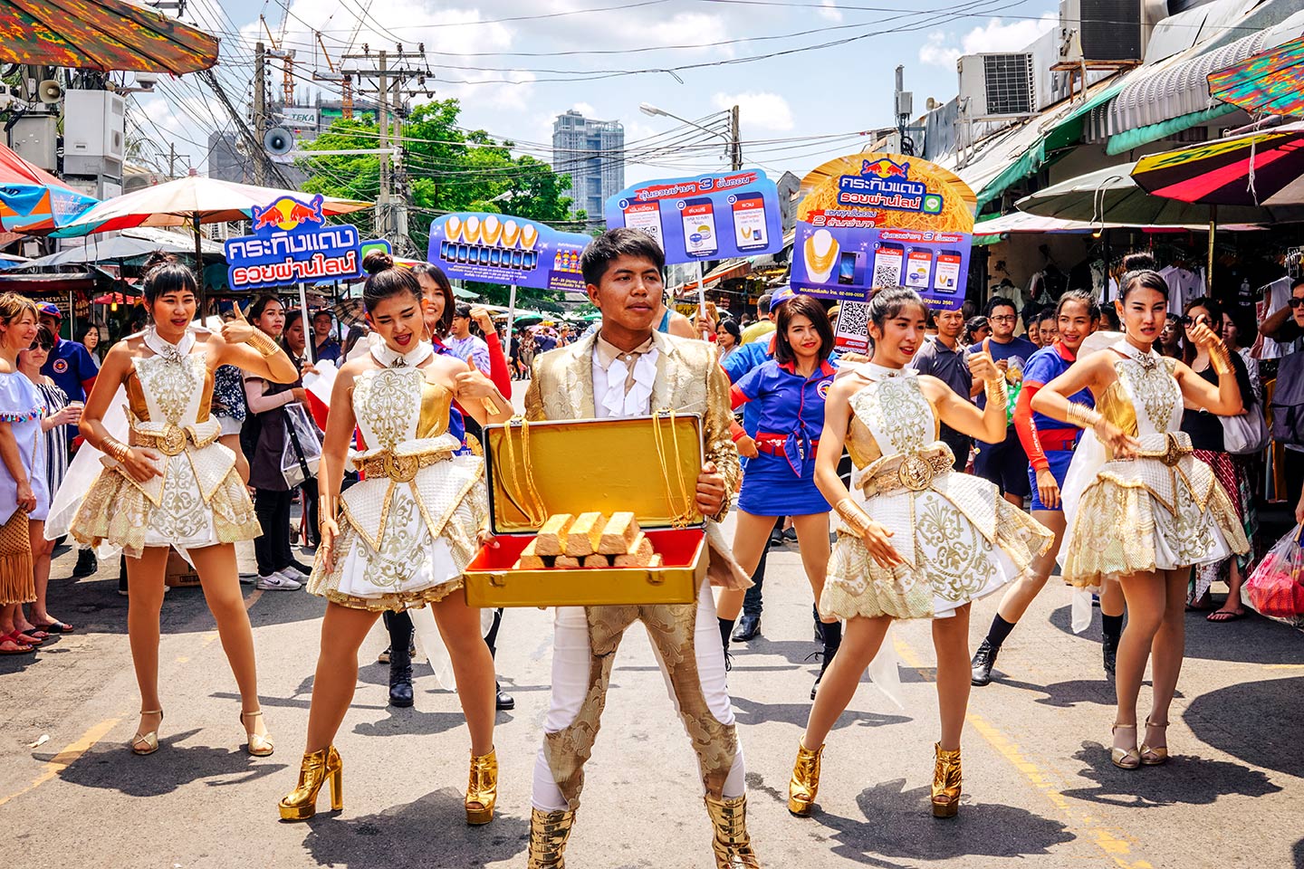 Red Bull promoters at Chatuchak Weekend Market in Bangkok