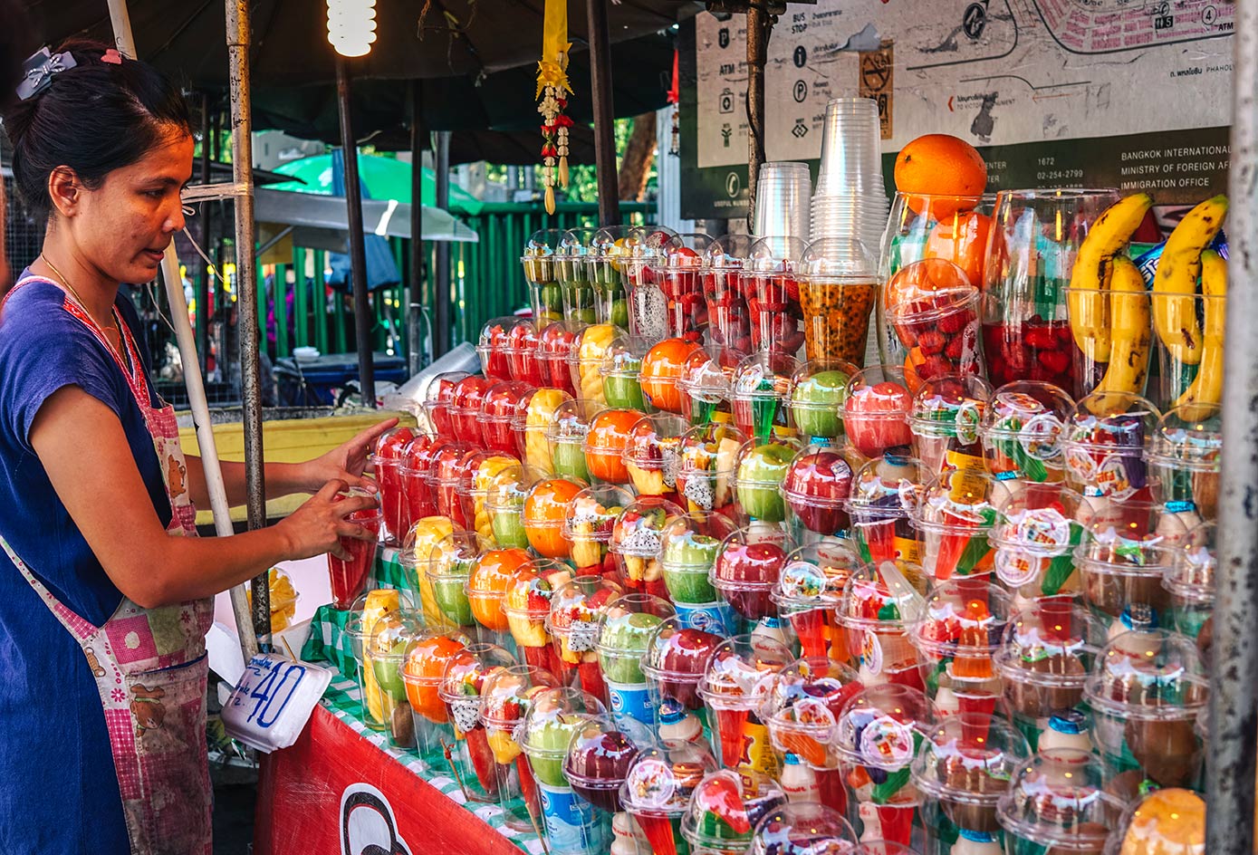 fruit cups at Chatuchak Weekend Market in Bangkok