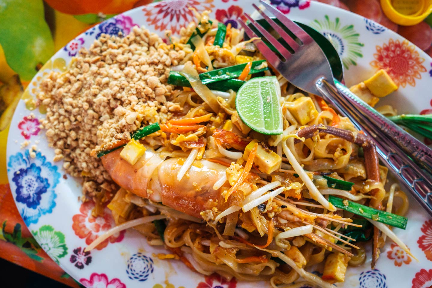 Pad Thai noodles at Chatuchak Market Bangkok Thailand
