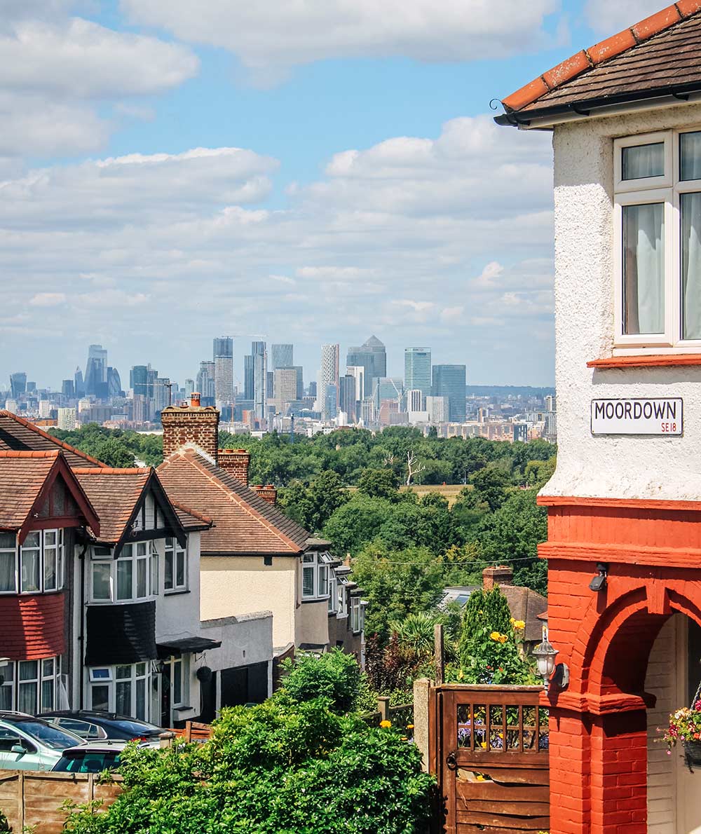 Shooters Hill London - Condover Crescent, Moordown and Brent Lane view of London skyline